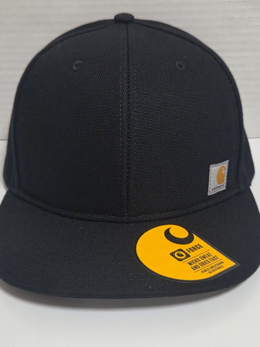 Carhartt Black Adjustable Flat Brim Baseball Cap Hat One Size Solid Color &Logo